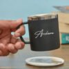 Personalised Black Metal Mug with custom laser engraving – Corps Gift