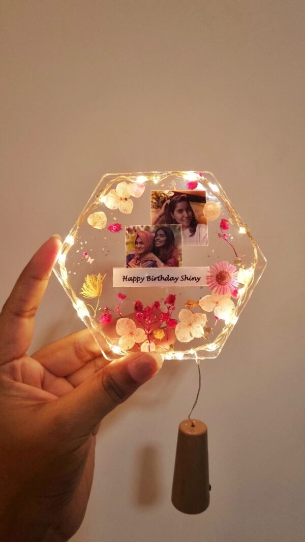 hexagon resin frame with light